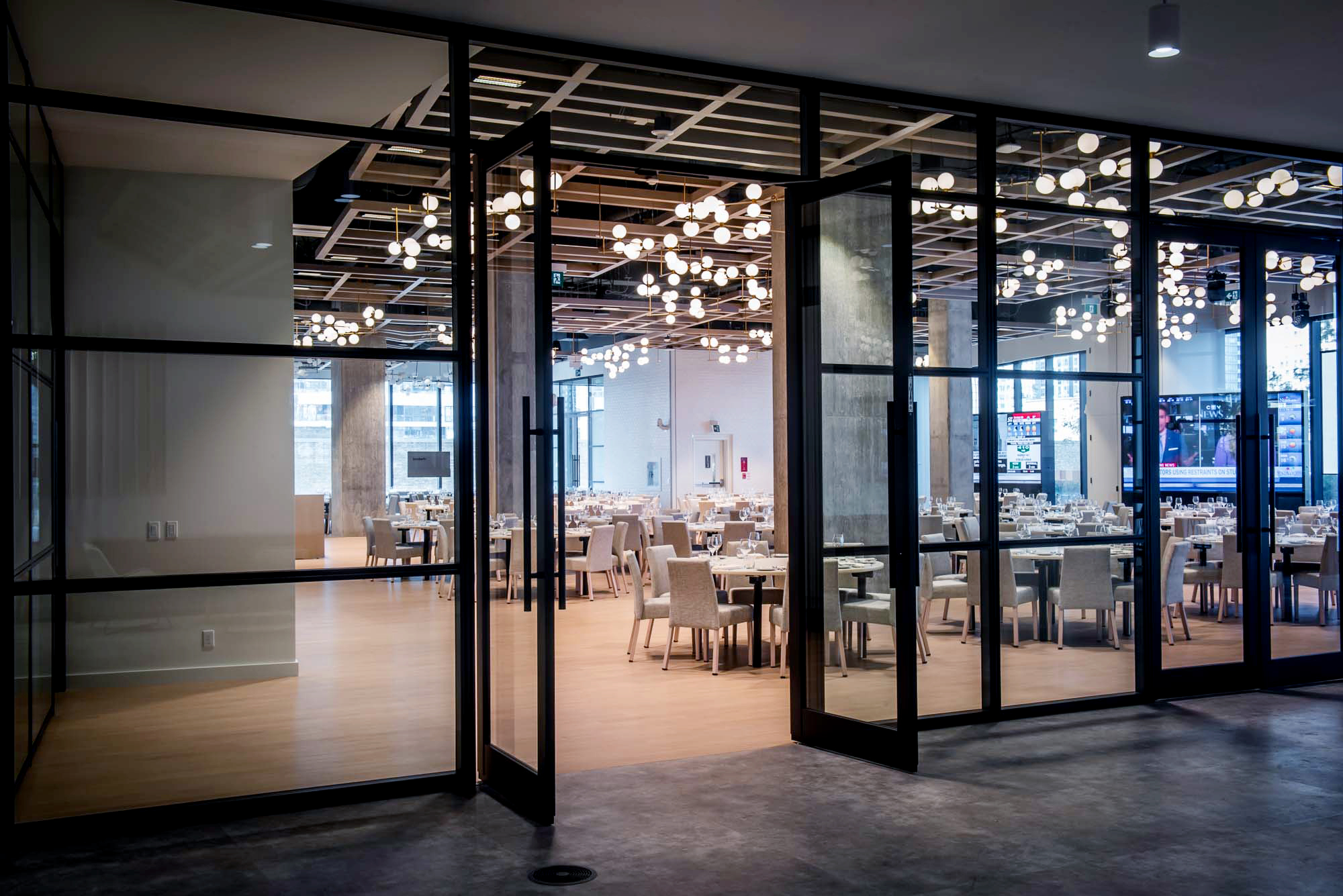 Event hall at The Quay viewed through open glass doors